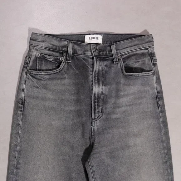 AGOLDE Pinch Waist Skinny Faded Black Stretch Denim Jeans Women's 26x28 Raw Hem - Picture 3 of 7